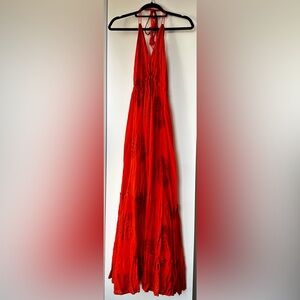 Elegant Orange Halter Maxi Dress
